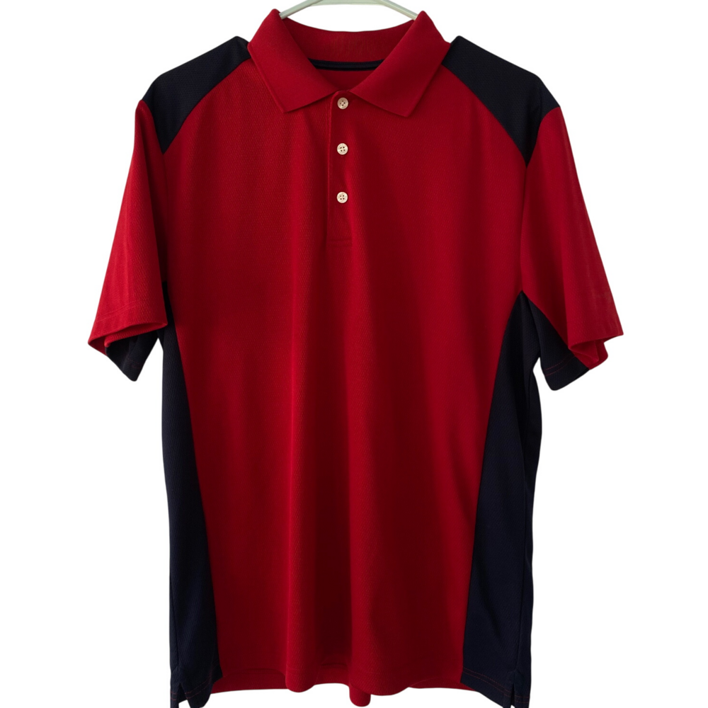 Chaps "78" Polo Shirt Red Navy Color Block Short Sleeve Casual Everyday Top nice